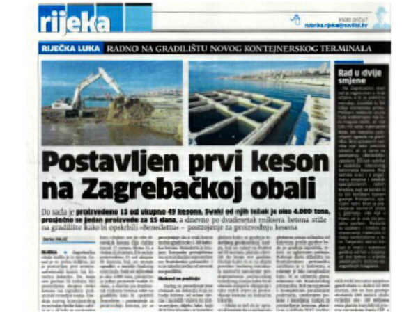 Članak o izgradnji Zagrebačke obale