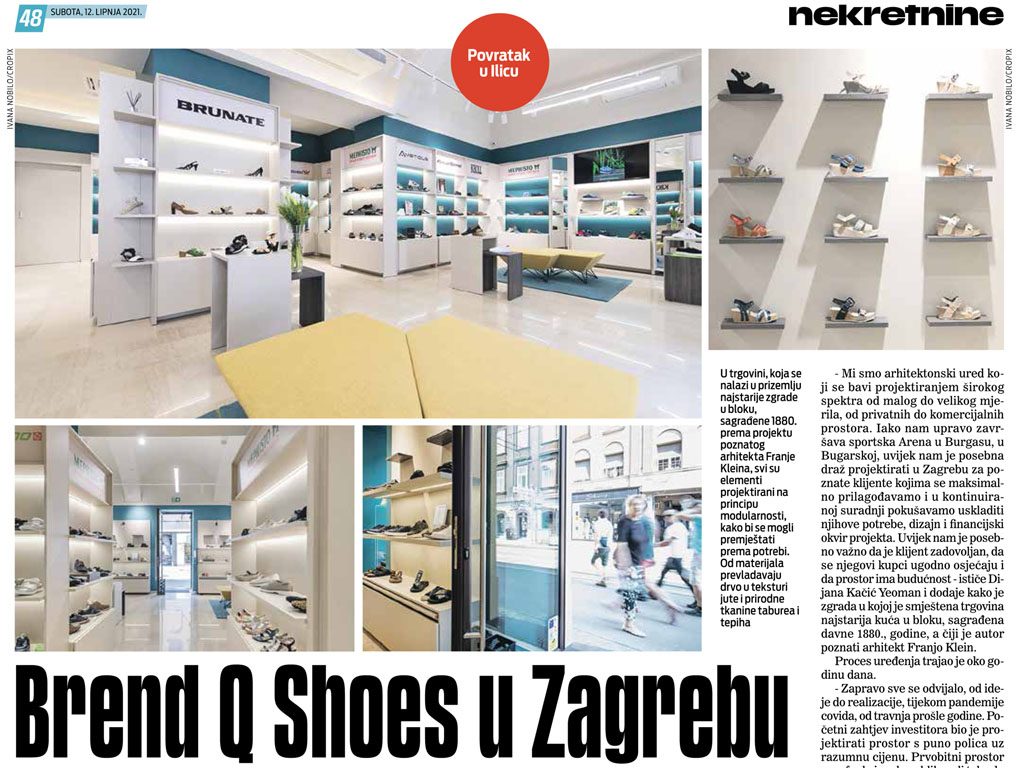 Jutarnji list published an article about the interior design of Q Shoes in Ilica